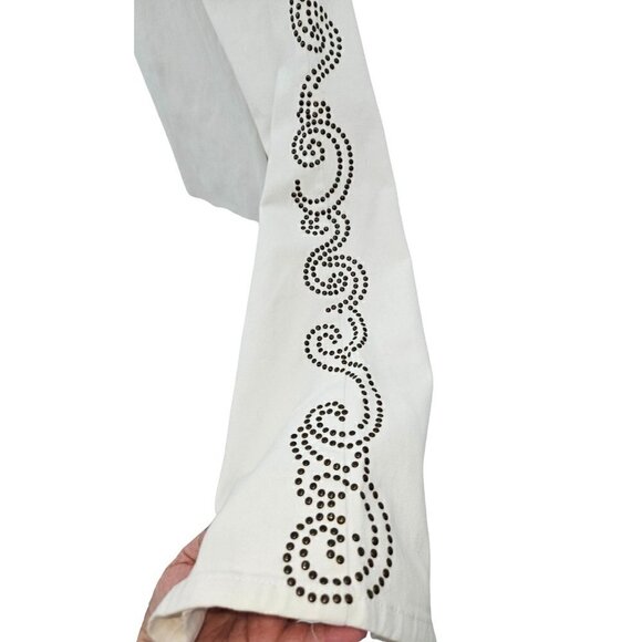 Boston Proper Jeans Womens Sz 4 Flare Embellished Studded Stretch Mid Rise White - Picture 7 of 12